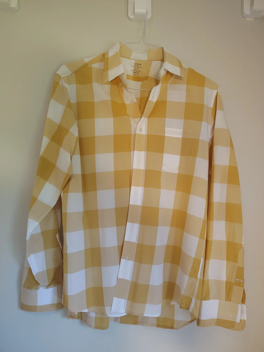 J. Crew Yellow and White Buffalo Check Dress Shirt Slim Fit